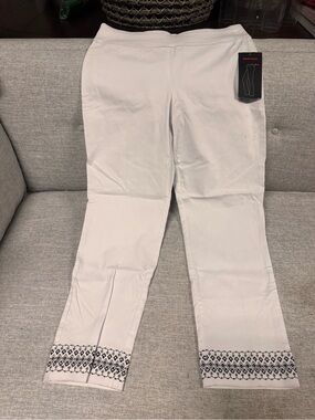 Briggs New York White Chinos with Black Embroidered Hem Detail